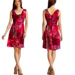 Banana Republic Red Watercolor Silk Party Cocktail Mini Dress Size 0